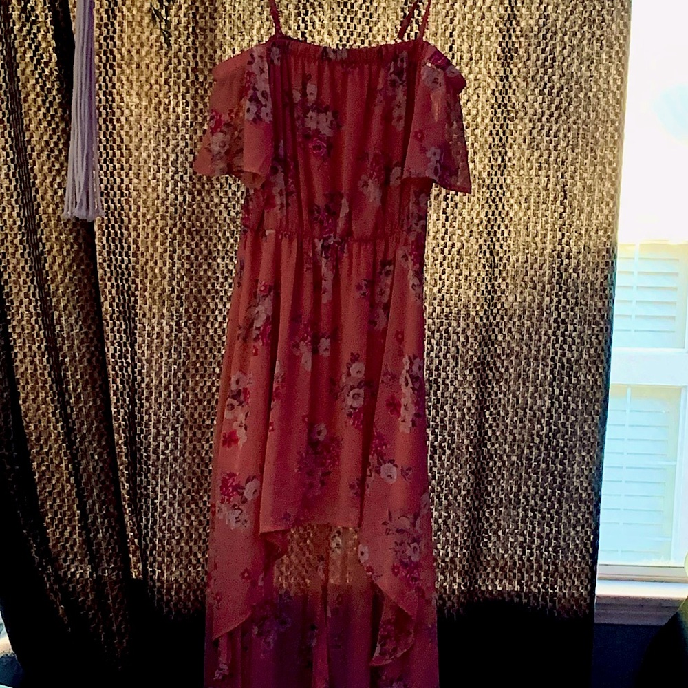 High to low off shoulder floral dress